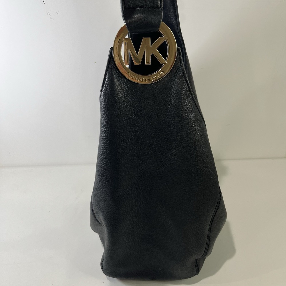 Y2K Michael Kors Fulton Black Pebbled Leather Large Hobo Shoulder Bag Buttery - Picture 2 of 9